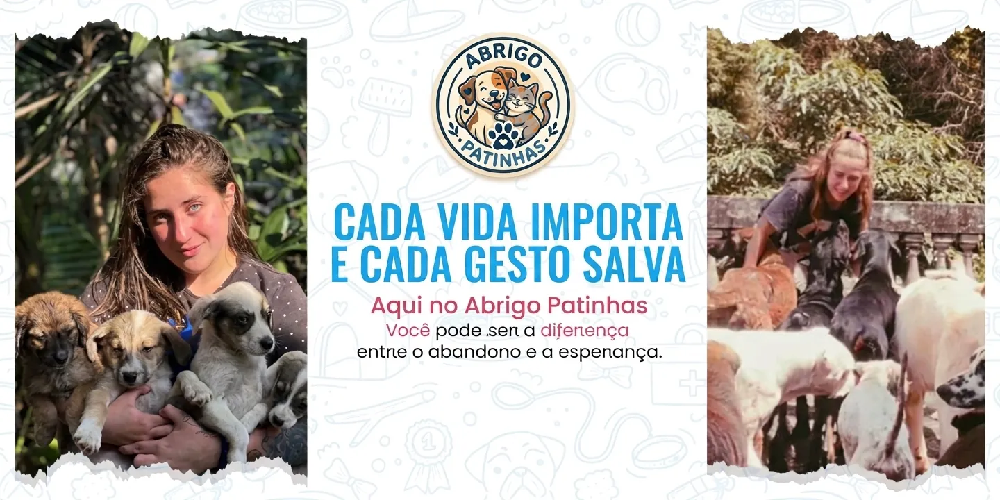 Cada vida importa e cada gesto salva: a fundadora com filhotes no colo e cercada pelos cães do Abrigo Patinhas